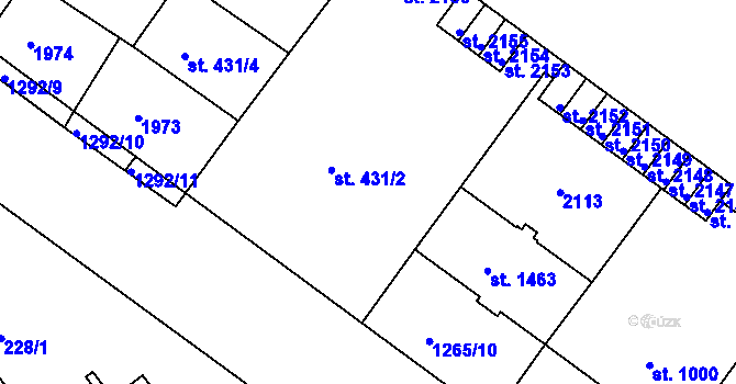 Parcela st. 431/3 v KÚ Brandýs nad Labem, Katastrální mapa