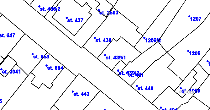 Parcela st. 439/1 v KÚ Brandýs nad Labem, Katastrální mapa