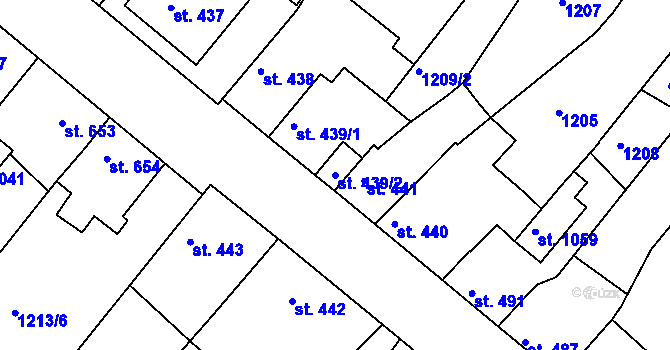 Parcela st. 439/2 v KÚ Brandýs nad Labem, Katastrální mapa