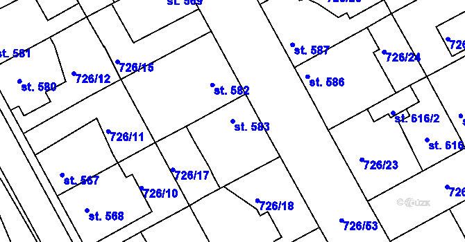 Parcela st. 583 v KÚ Brandýs nad Labem, Katastrální mapa