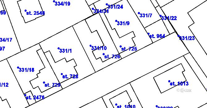 Parcela st. 726 v KÚ Brandýs nad Labem, Katastrální mapa