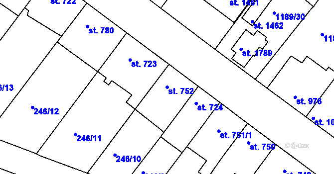Parcela st. 752 v KÚ Brandýs nad Labem, Katastrální mapa