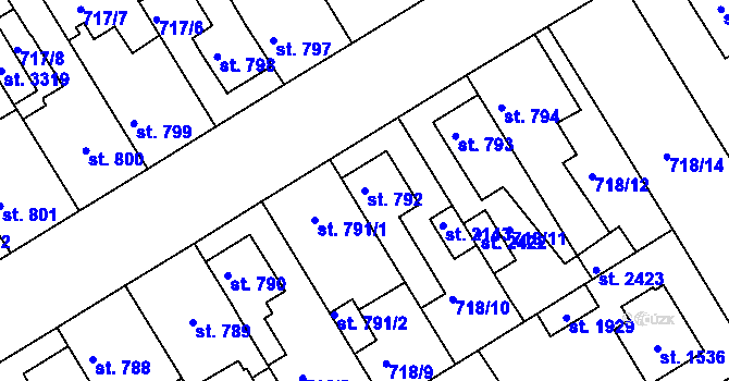Parcela st. 792 v KÚ Brandýs nad Labem, Katastrální mapa