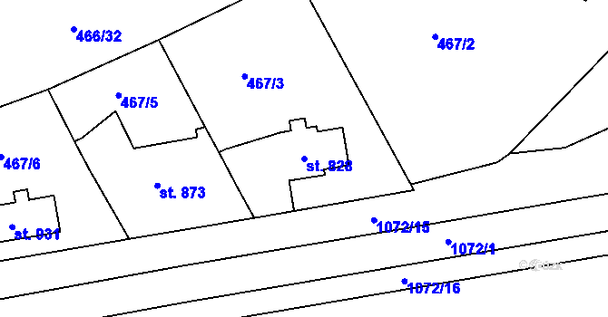 Parcela st. 828 v KÚ Brandýs nad Labem, Katastrální mapa