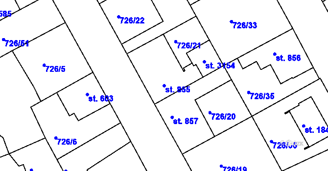 Parcela st. 855 v KÚ Brandýs nad Labem, Katastrální mapa