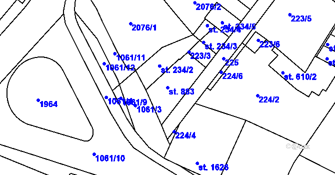 Parcela st. 883 v KÚ Brandýs nad Labem, Katastrální mapa