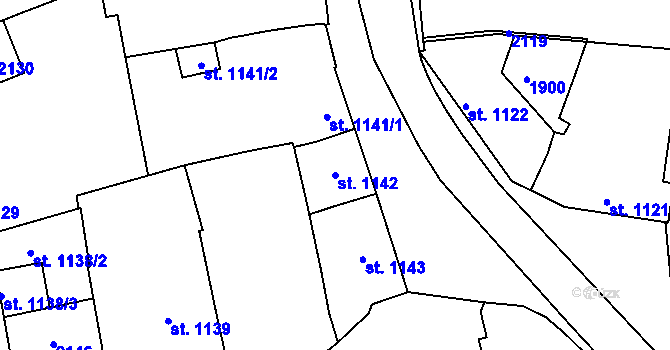 Parcela st. 1142 v KÚ Brandýs nad Labem, Katastrální mapa