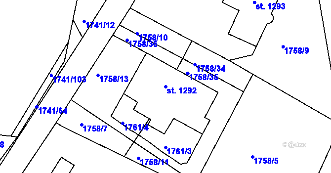 Parcela st. 1292 v KÚ Brandýs nad Labem, Katastrální mapa