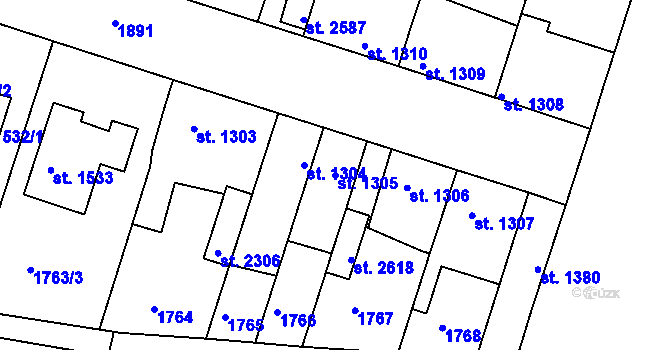 Parcela st. 1305 v KÚ Brandýs nad Labem, Katastrální mapa