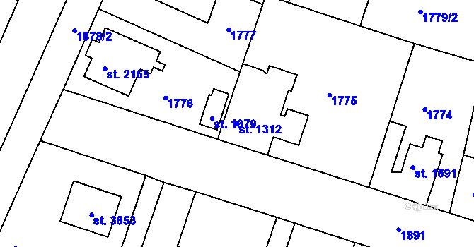 Parcela st. 1312 v KÚ Brandýs nad Labem, Katastrální mapa