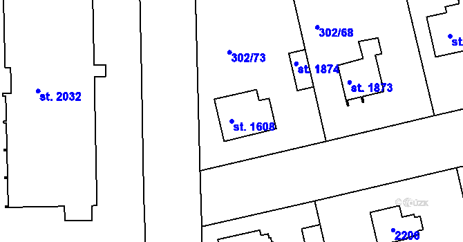 Parcela st. 1608 v KÚ Brandýs nad Labem, Katastrální mapa