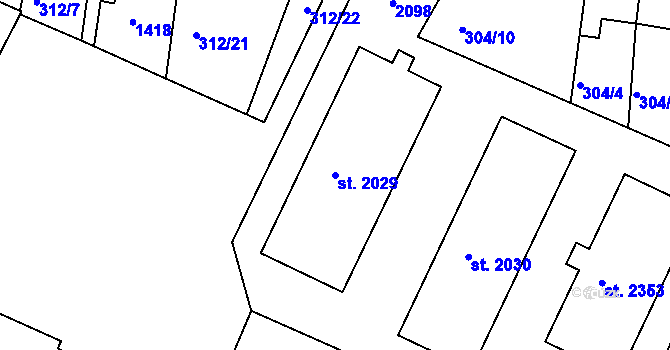 Parcela st. 2029 v KÚ Brandýs nad Labem, Katastrální mapa