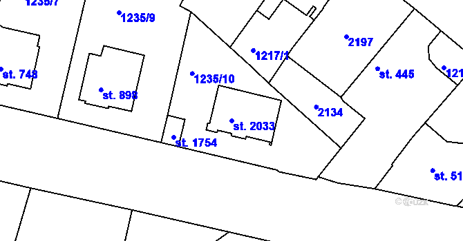 Parcela st. 2033 v KÚ Brandýs nad Labem, Katastrální mapa
