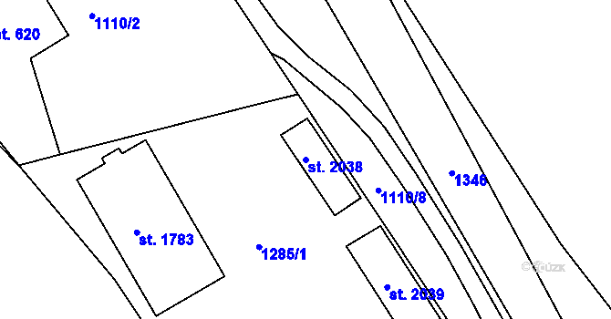 Parcela st. 2038 v KÚ Brandýs nad Labem, Katastrální mapa