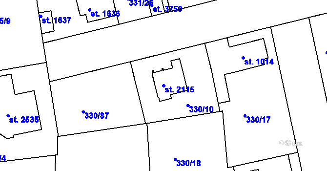 Parcela st. 2115 v KÚ Brandýs nad Labem, Katastrální mapa
