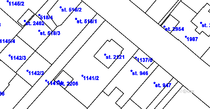 Parcela st. 2121 v KÚ Brandýs nad Labem, Katastrální mapa