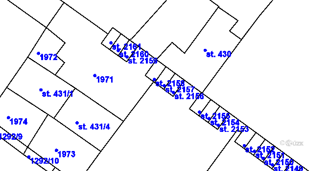 Parcela st. 2157 v KÚ Brandýs nad Labem, Katastrální mapa
