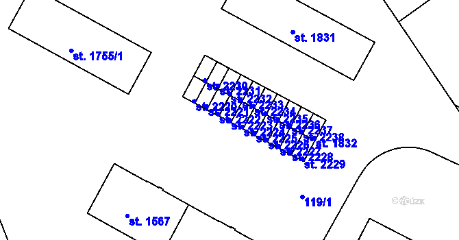 Parcela st. 2223 v KÚ Brandýs nad Labem, Katastrální mapa