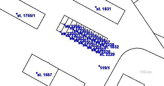 Parcela st. 2225 v KÚ Brandýs nad Labem, Katastrální mapa