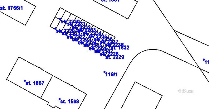 Parcela st. 2229 v KÚ Brandýs nad Labem, Katastrální mapa