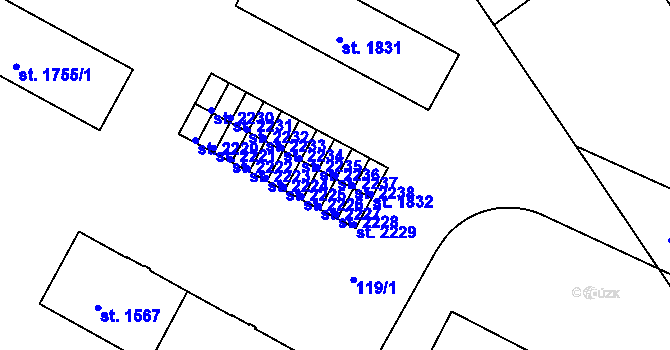 Parcela st. 2237 v KÚ Brandýs nad Labem, Katastrální mapa