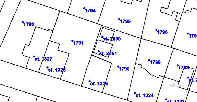 Parcela st. 2361 v KÚ Brandýs nad Labem, Katastrální mapa
