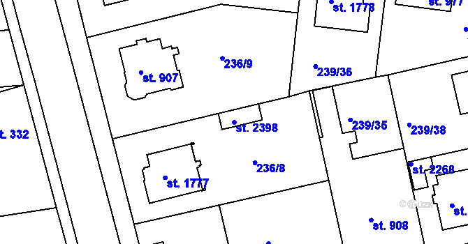 Parcela st. 2398 v KÚ Brandýs nad Labem, Katastrální mapa