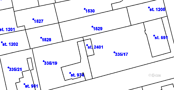 Parcela st. 2401 v KÚ Brandýs nad Labem, Katastrální mapa