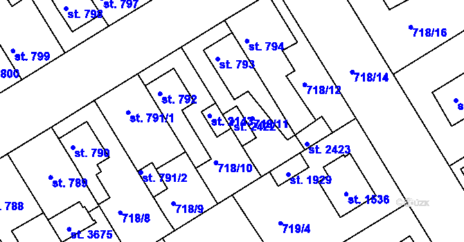 Parcela st. 2422 v KÚ Brandýs nad Labem, Katastrální mapa