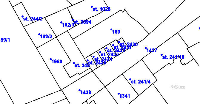 Parcela st. 2433 v KÚ Brandýs nad Labem, Katastrální mapa