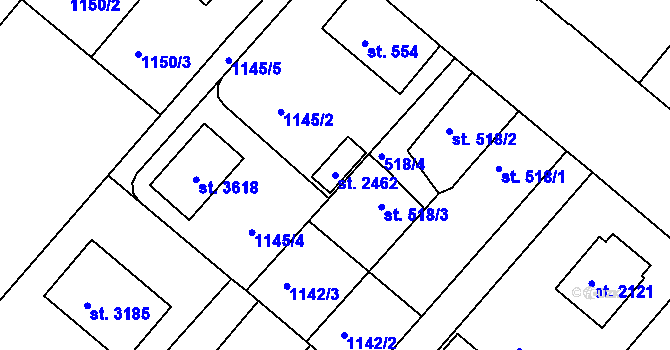 Parcela st. 2462 v KÚ Brandýs nad Labem, Katastrální mapa