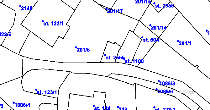 Parcela st. 2555 v KÚ Brandýs nad Labem, Katastrální mapa