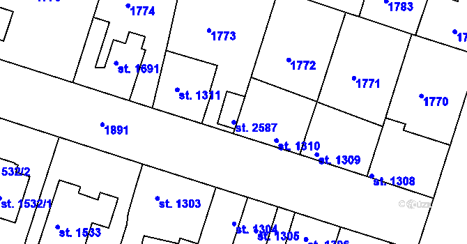 Parcela st. 2587 v KÚ Brandýs nad Labem, Katastrální mapa