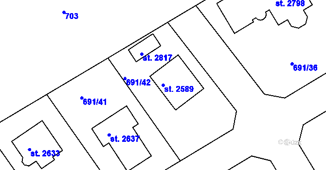 Parcela st. 2589 v KÚ Brandýs nad Labem, Katastrální mapa