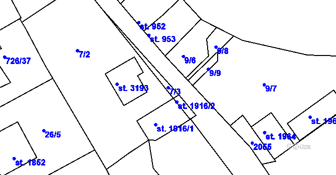 Parcela st. 7/3 v KÚ Brandýs nad Labem, Katastrální mapa