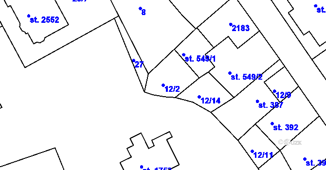 Parcela st. 12/2 v KÚ Brandýs nad Labem, Katastrální mapa