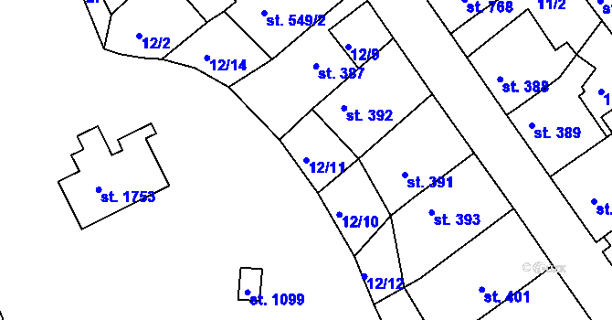 Parcela st. 12/11 v KÚ Brandýs nad Labem, Katastrální mapa
