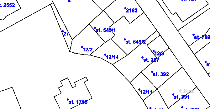Parcela st. 12/14 v KÚ Brandýs nad Labem, Katastrální mapa