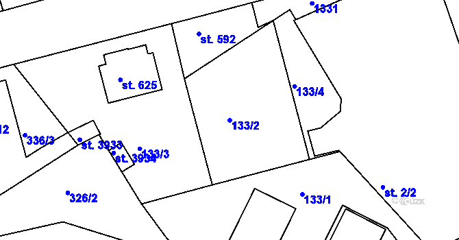 Parcela st. 133/2 v KÚ Brandýs nad Labem, Katastrální mapa