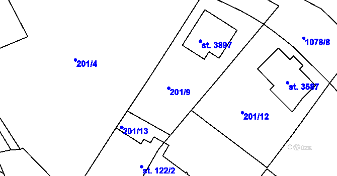 Parcela st. 201/9 v KÚ Brandýs nad Labem, Katastrální mapa