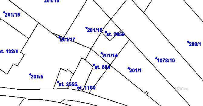 Parcela st. 201/14 v KÚ Brandýs nad Labem, Katastrální mapa