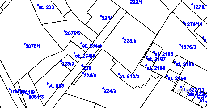 Parcela st. 223/6 v KÚ Brandýs nad Labem, Katastrální mapa