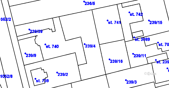 Parcela st. 239/4 v KÚ Brandýs nad Labem, Katastrální mapa