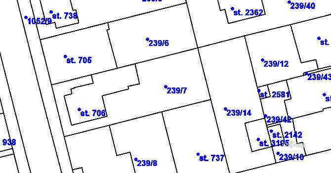 Parcela st. 239/7 v KÚ Brandýs nad Labem, Katastrální mapa