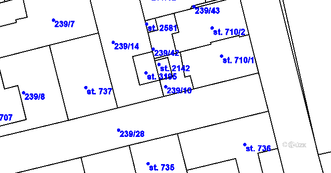 Parcela st. 239/10 v KÚ Brandýs nad Labem, Katastrální mapa