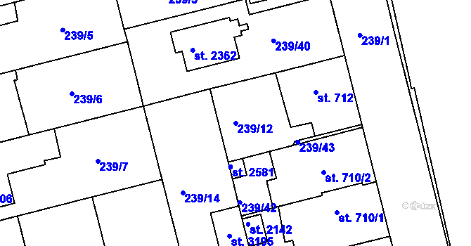 Parcela st. 239/12 v KÚ Brandýs nad Labem, Katastrální mapa