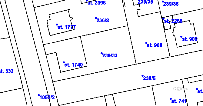 Parcela st. 239/33 v KÚ Brandýs nad Labem, Katastrální mapa