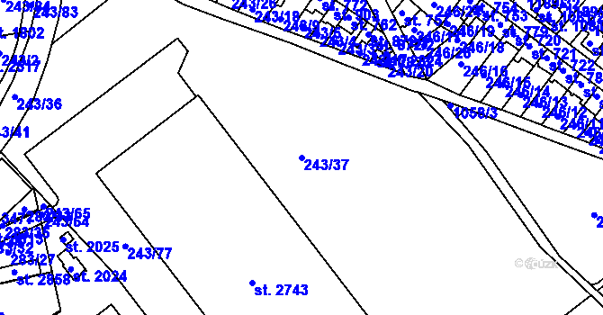 Parcela st. 243/37 v KÚ Brandýs nad Labem, Katastrální mapa