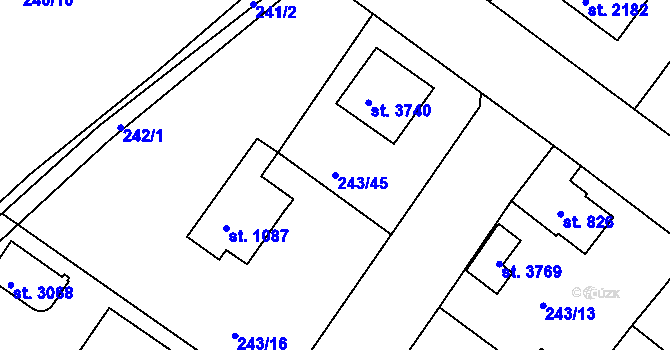 Parcela st. 243/45 v KÚ Brandýs nad Labem, Katastrální mapa
