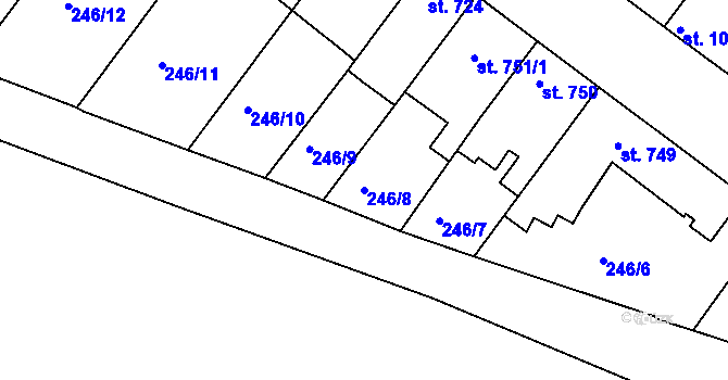 Parcela st. 246/8 v KÚ Brandýs nad Labem, Katastrální mapa